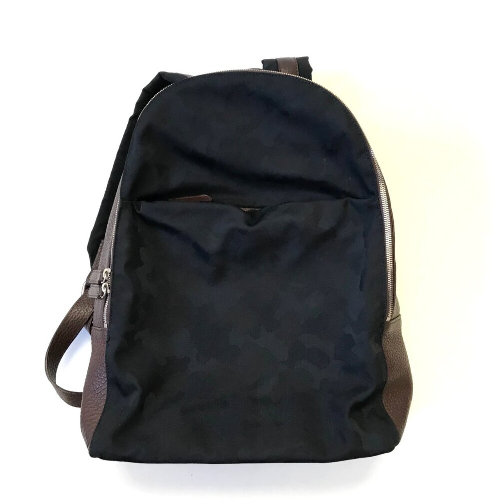 NWOT Eleventy Rucksack Backpack Bag Mens Navy Blue Camo Brown Nylon Leather NEW